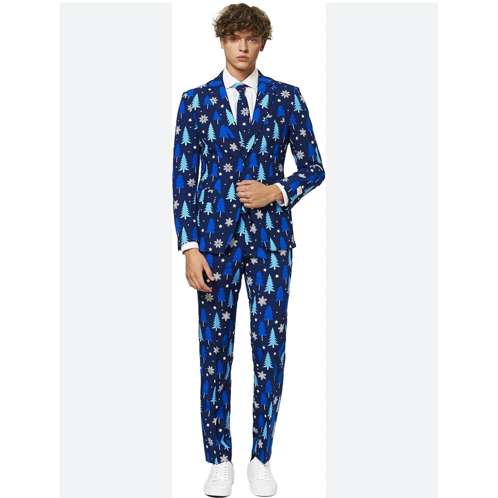 OppoSuits‎ Mens Christmas Tree Print Novelty 3 Piece Suit Tie US42 Holiday Party